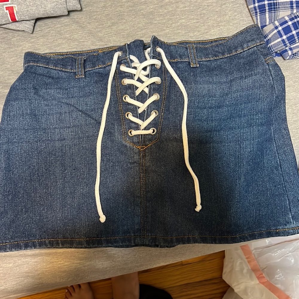 Never worn tie up denim skirt